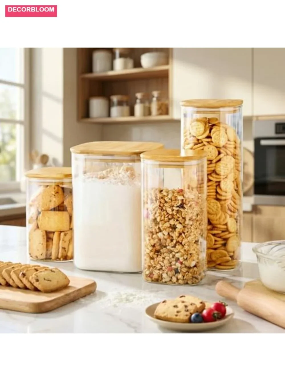 Large Glass Storage Containers 168oz 2 Pack with Bamboo Lids Airtight